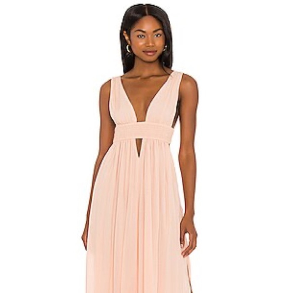 Women's Blush Pink V-Neck Sleeveless Maxi Dress| ANJELI MAXI DRESS IN PETAL